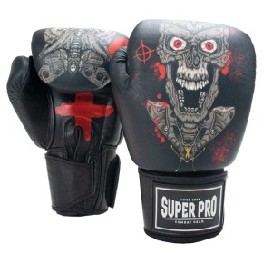 Super Pro Skull Kick Boxing Gloves Black Grey
