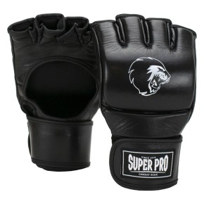 Super Pro Slugger MMA Gloves Black White Leather