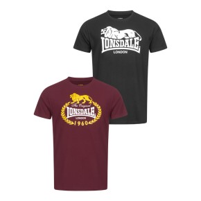 Lonsdale Ecclaw T-Shirt 2 Pack Black Oxblood Red